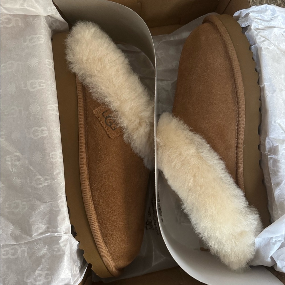 SOLD UGG Women's Brown Slippers with Cream Fur